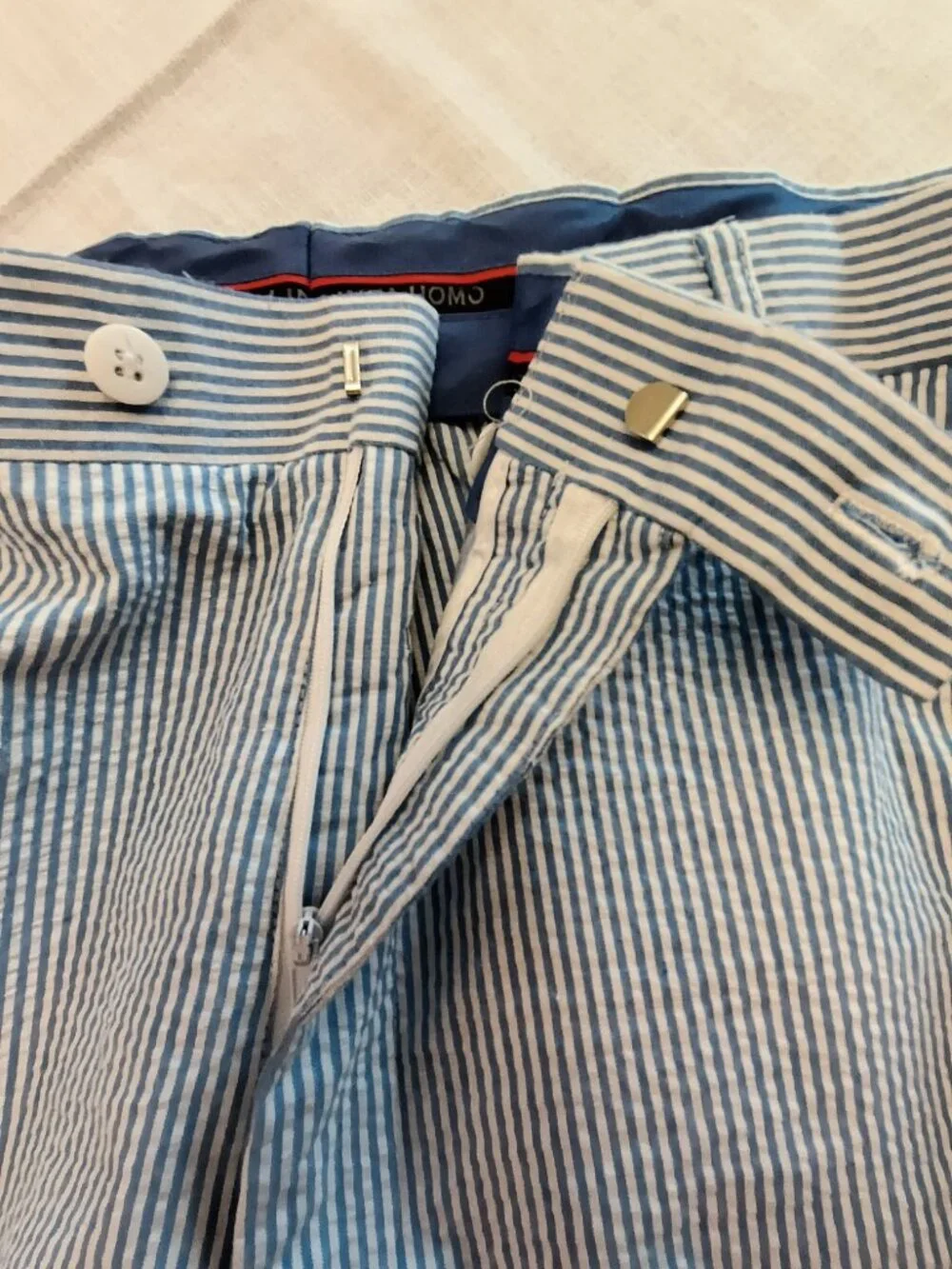 Linea Uomo Men Size 42X32 Pinstriped Cuffed Pants Blue/White